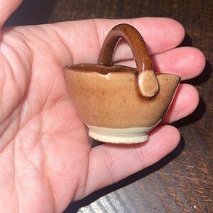 Miniature Brown Ceramic‎ Basket vintage pottery